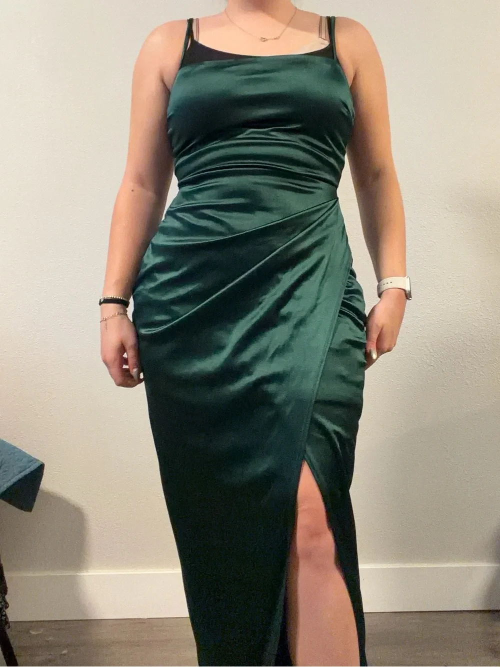 Windsor Emerald Green Satin Maxi Slip Dress with Thigh Slit